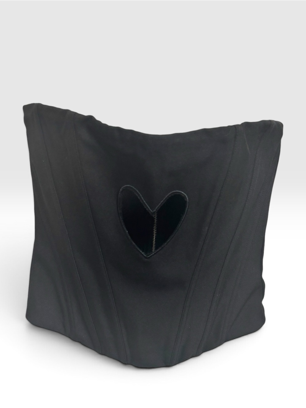 White Fox Black Strapless Corset Top with Heart Cutout & Front Zip Size Small - Picture 3 of 5
